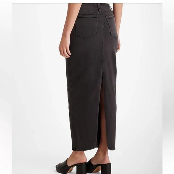 Raw hem waist - high Waisted Black Denim Maxi Skirt with Back Slit - Size 2 NWT​ - Picture 13 of 15